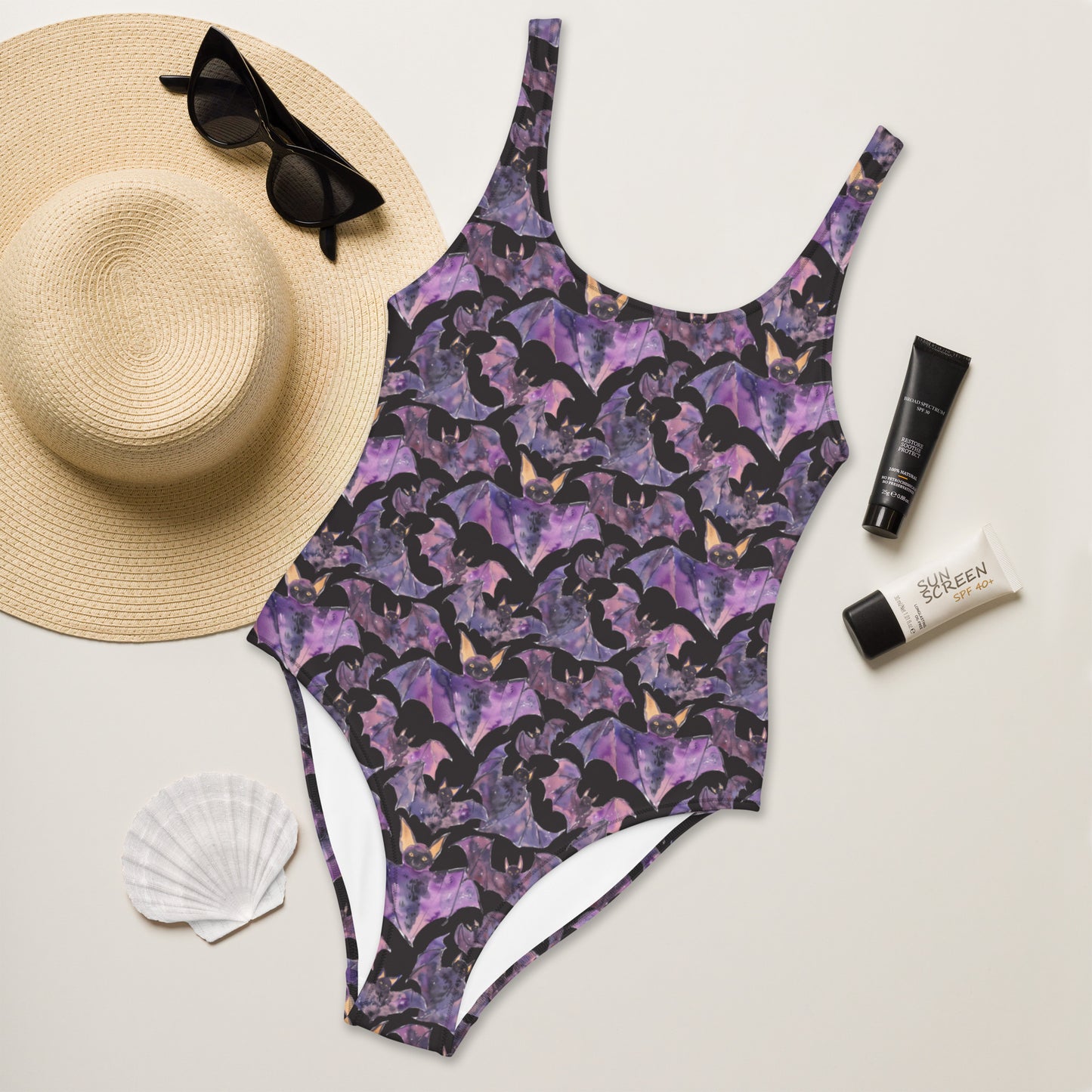 Purple Bats One-Piece Swimsuit