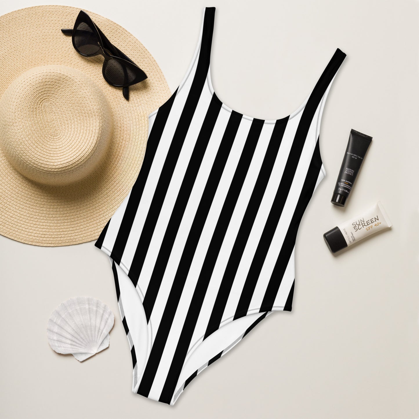 Black and White Stripe One-Piece Swimsuit