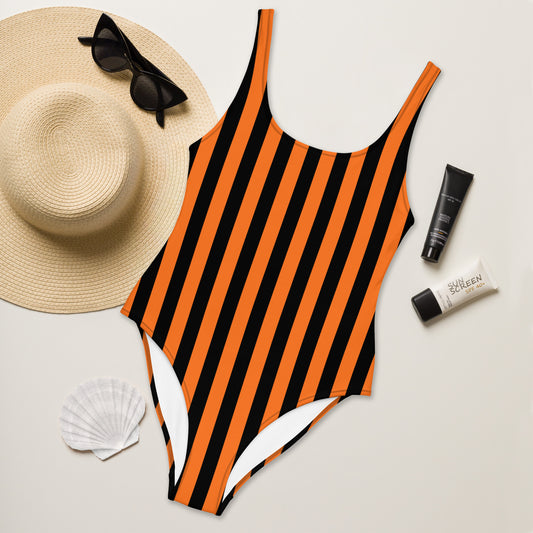 Orange Stripe One-Piece Swimsuit
