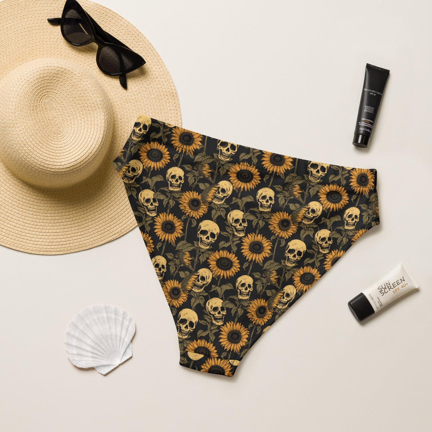 sunflower skull high-waisted bikini bottom