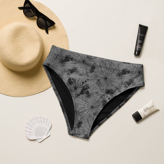 Gray Spiderweb high-waisted bikini bottom