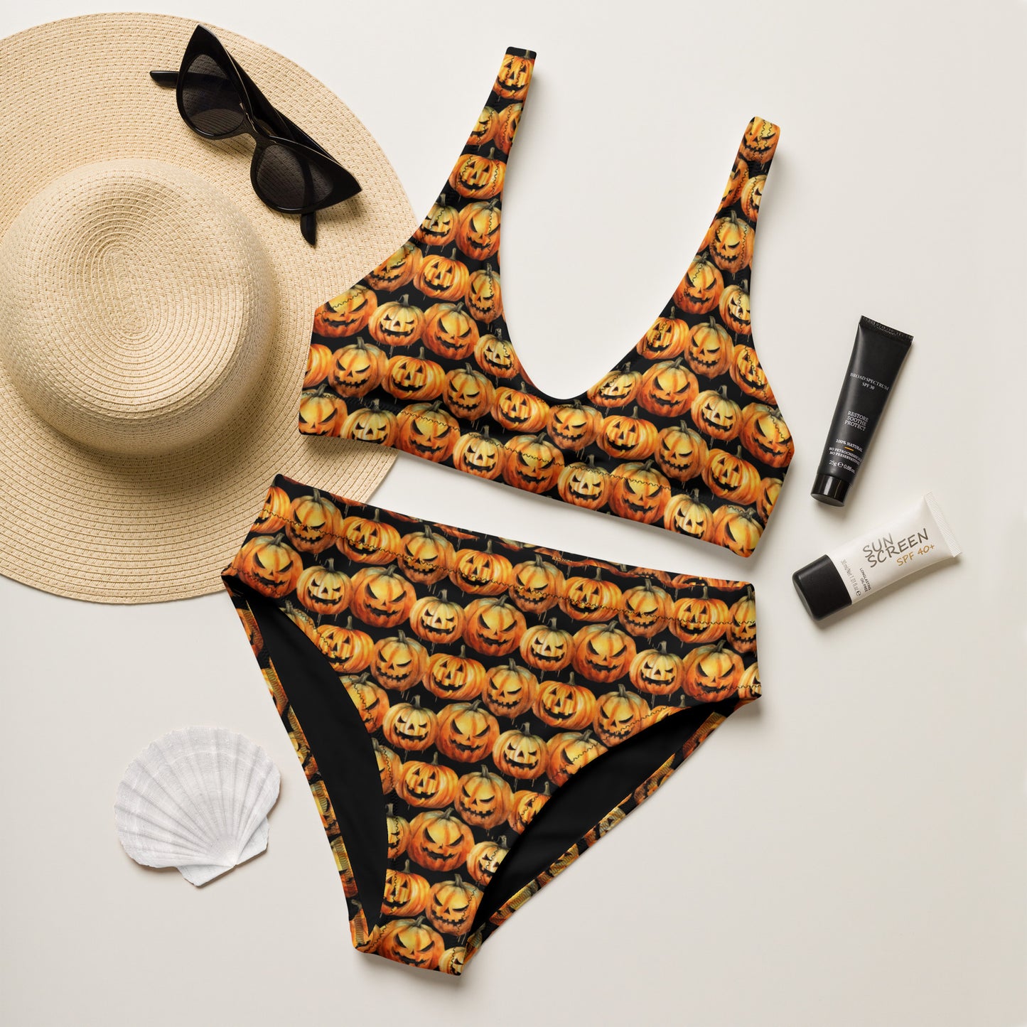 Spooky Jack-O-Lanterns high-waisted bikini