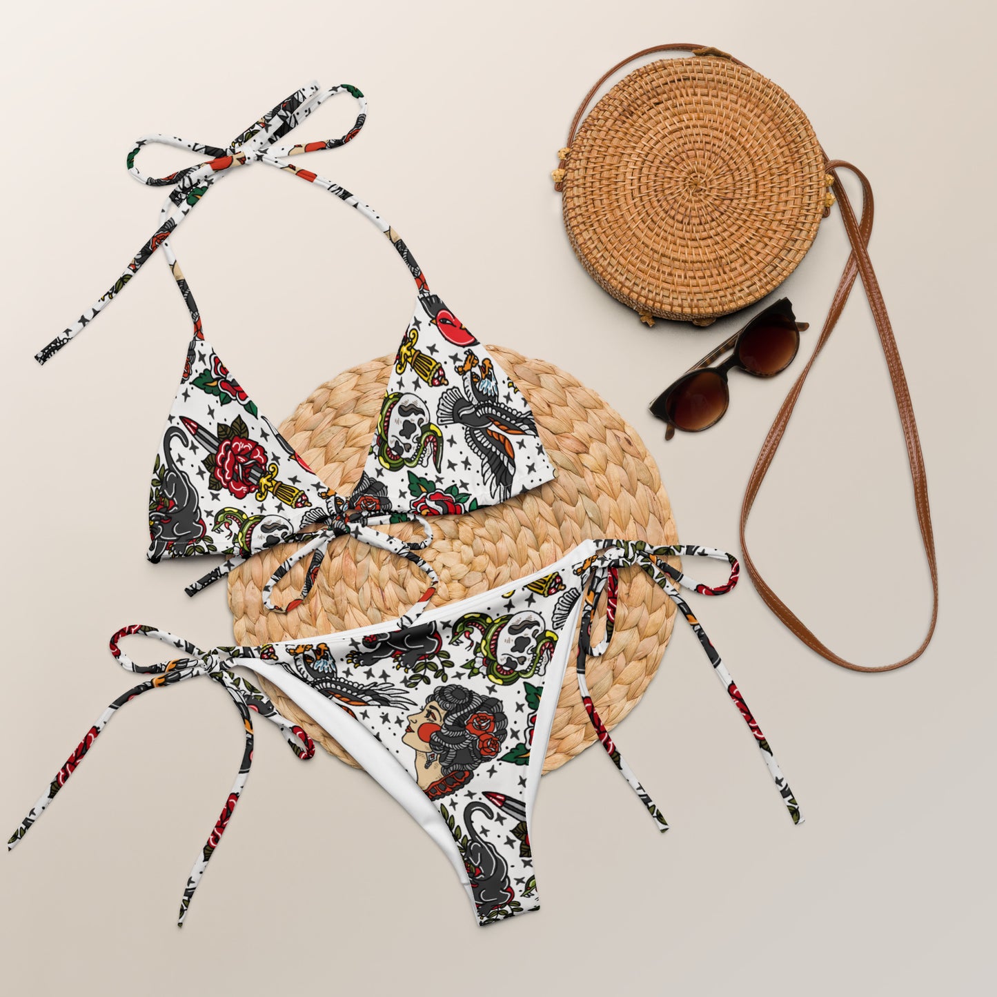 American Traditional Tattoo string bikini