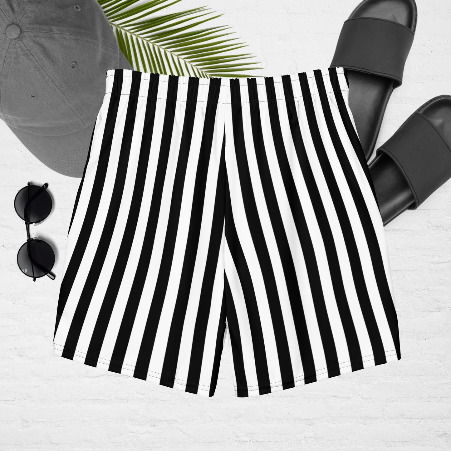 Black and White Stripe Men's swim trunks