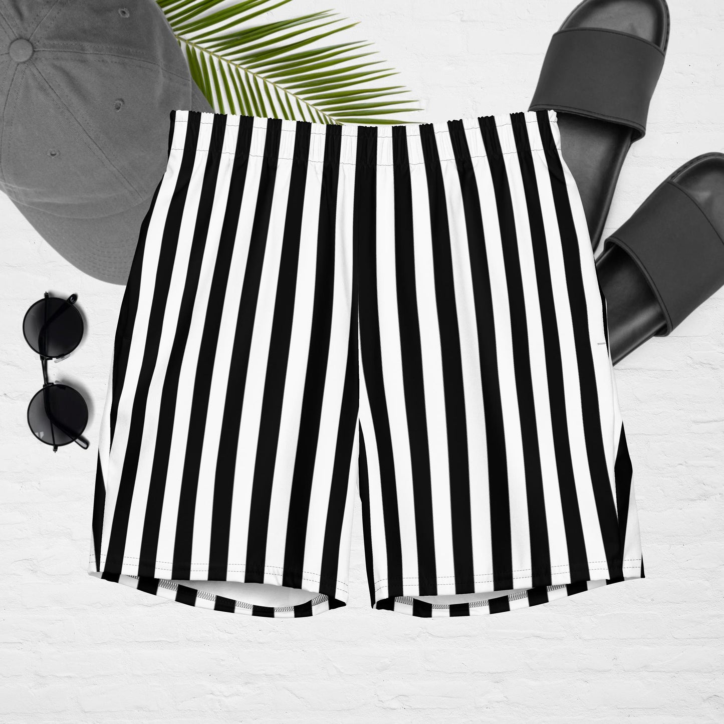 Black and White Stripe Men's swim trunks