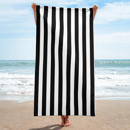 Black and White Stripe Beach Towel