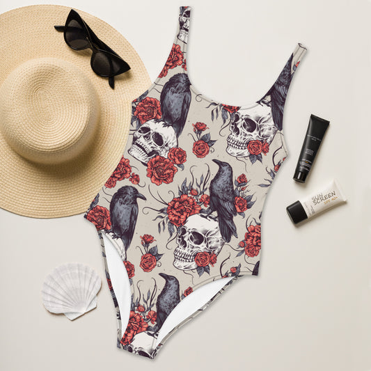 Skull and Raven One-Piece Swimsuit