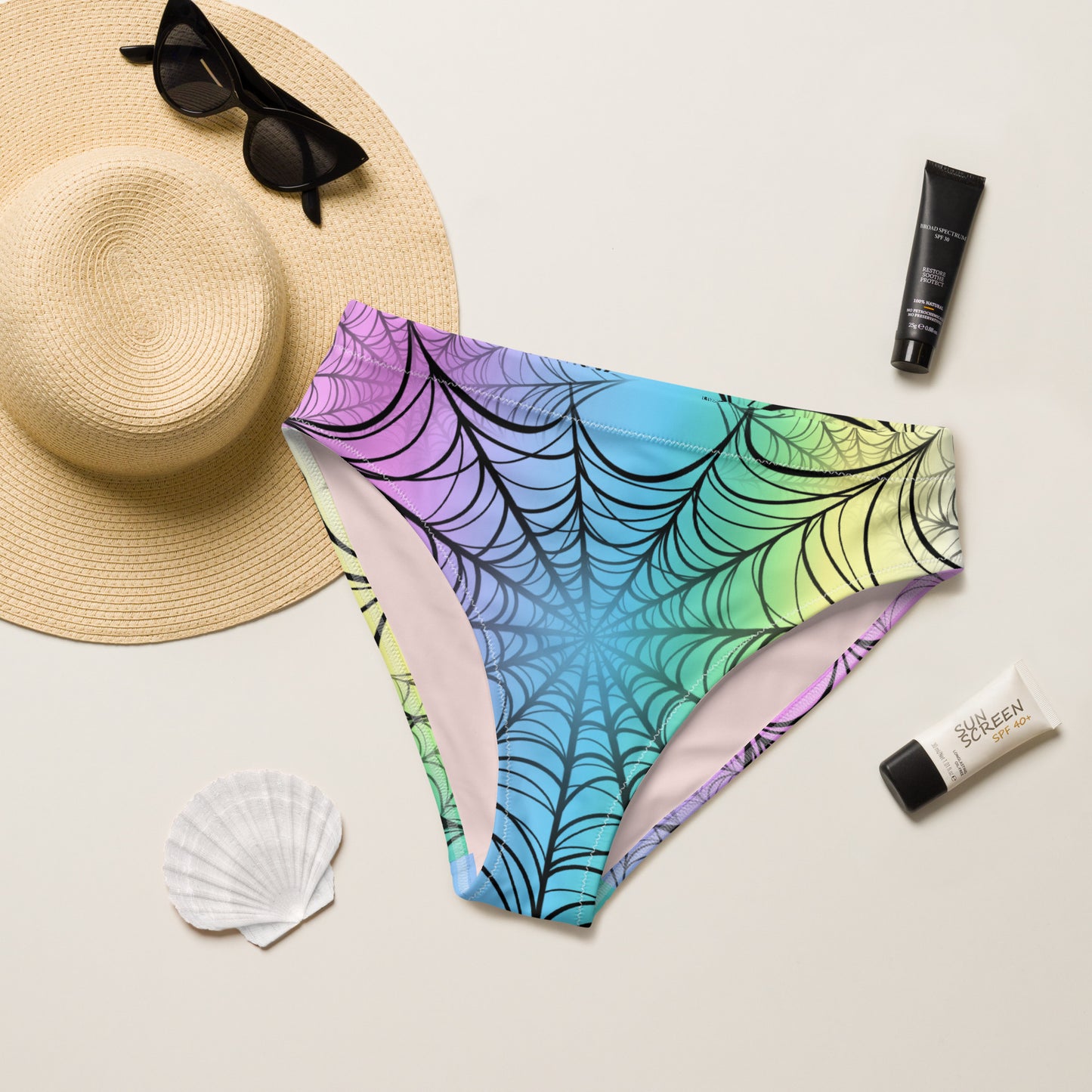 Rainbow Spiderweb high-waisted bikini bottom