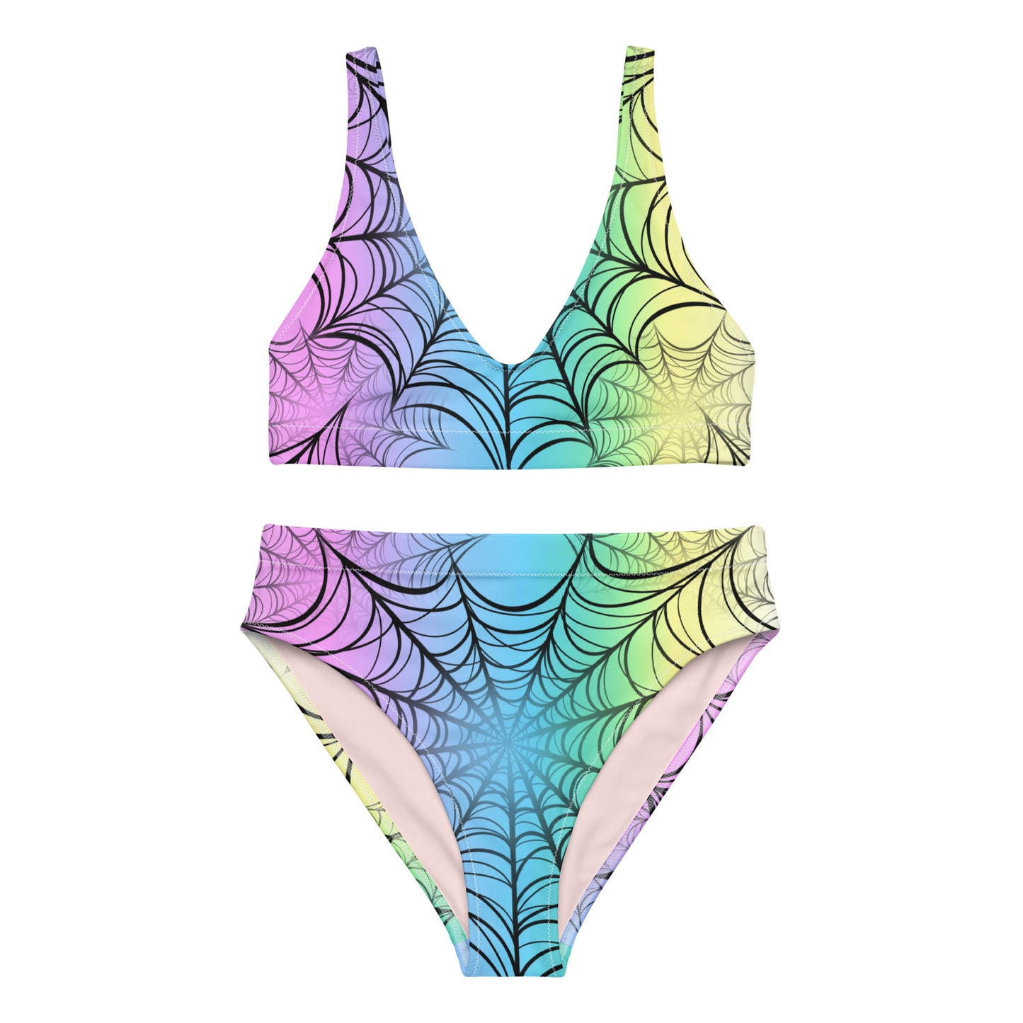 Rainbow Spiderweb high-waisted bikini